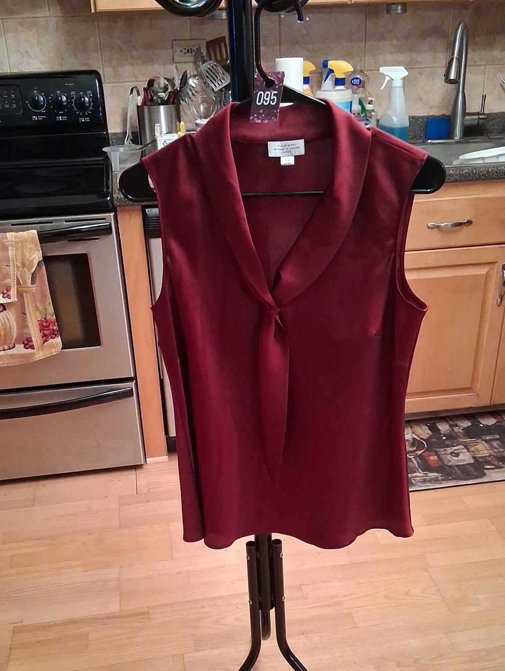 Sleeveless Tie-Neck Satin Camisole in Burgundy by Tahari Arthur S Levine